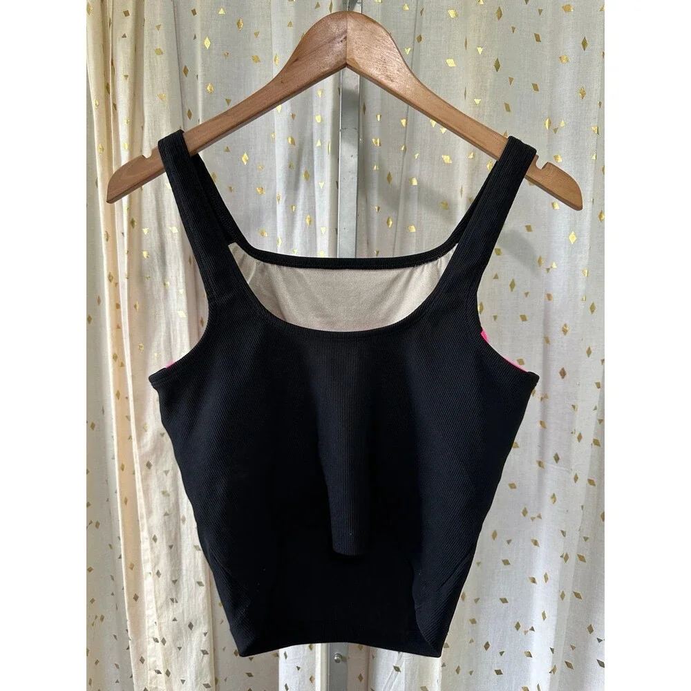 Longitude Women's Square Neckline Built In Bra Stripe Swimsuit Tankini Top 8